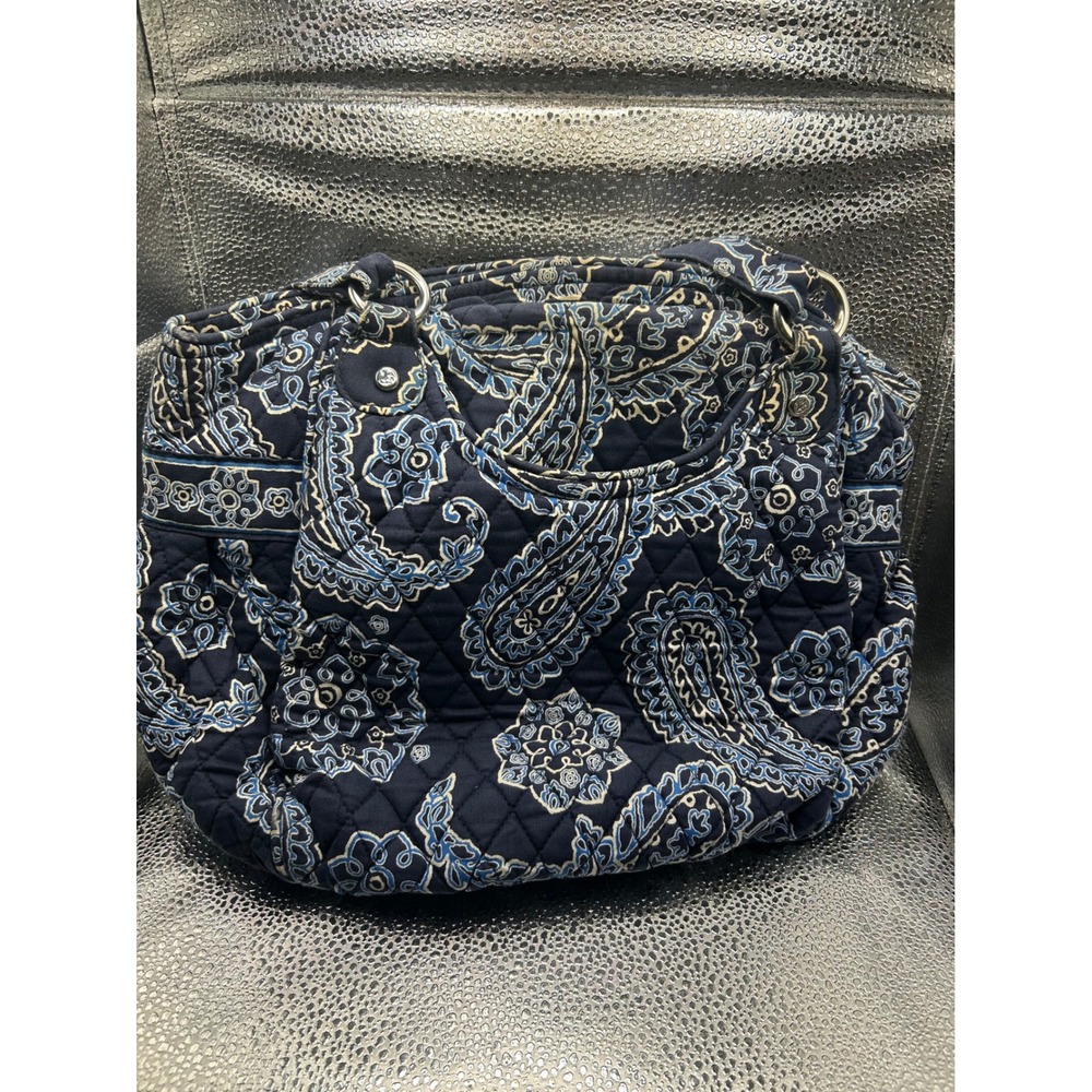 Vera Bradley Blue Bayou Paisley Quilted Cotton Shoulder Bag Tote Navy Blue